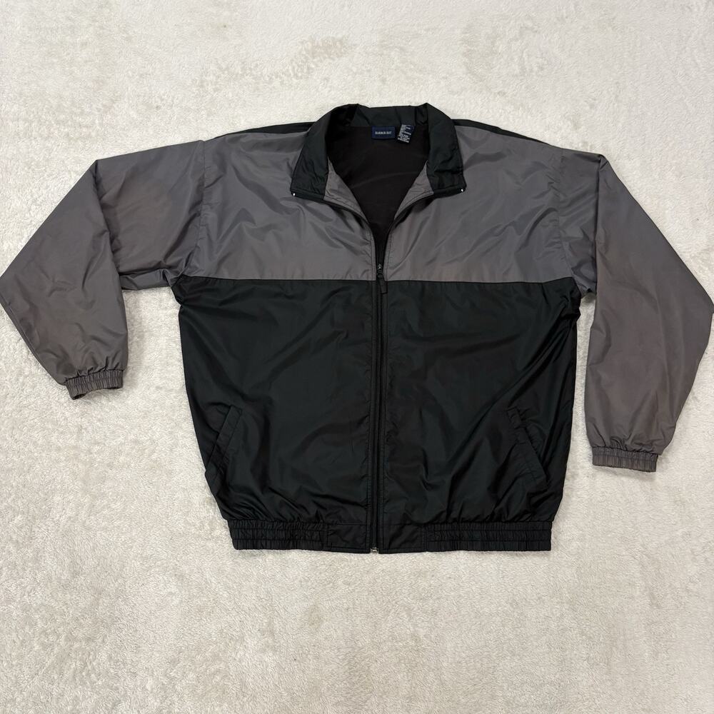 Harbor Bay Mens 2XLT Black Gray Windbreaker Jacket Nylon Full Zip Big Tall
